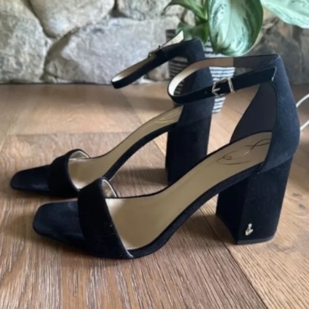 Sam Edelman Daniella Ankle Strap Heel Black Suede Square Toe Sandal Size 10.5 - Picture 5 of 8